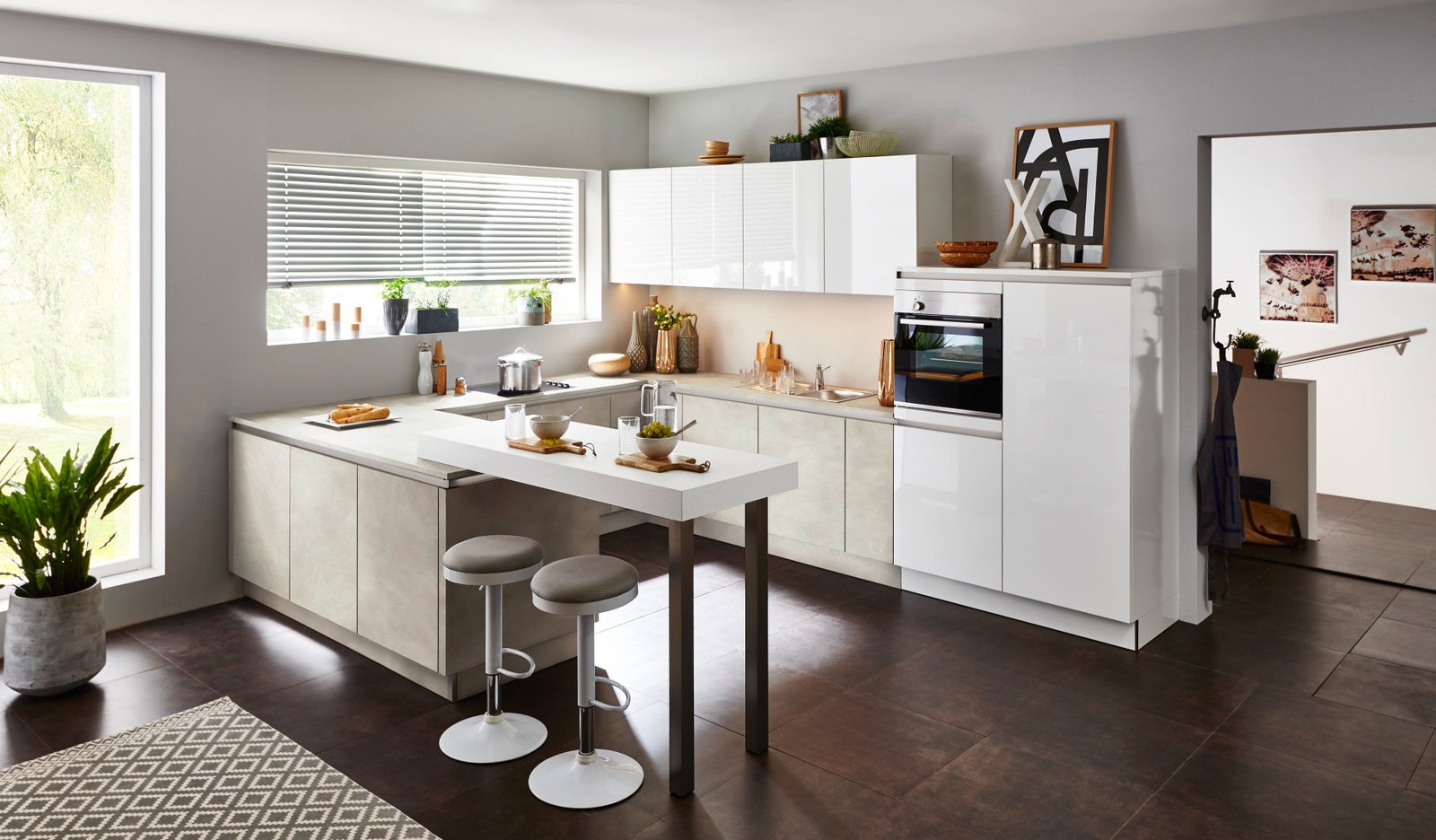 Nolte LUCCA kitchen, sapphire grey cement look with white